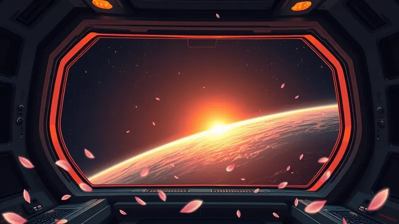 AI-generated concept of a dawn seen from a spaceship bridge window